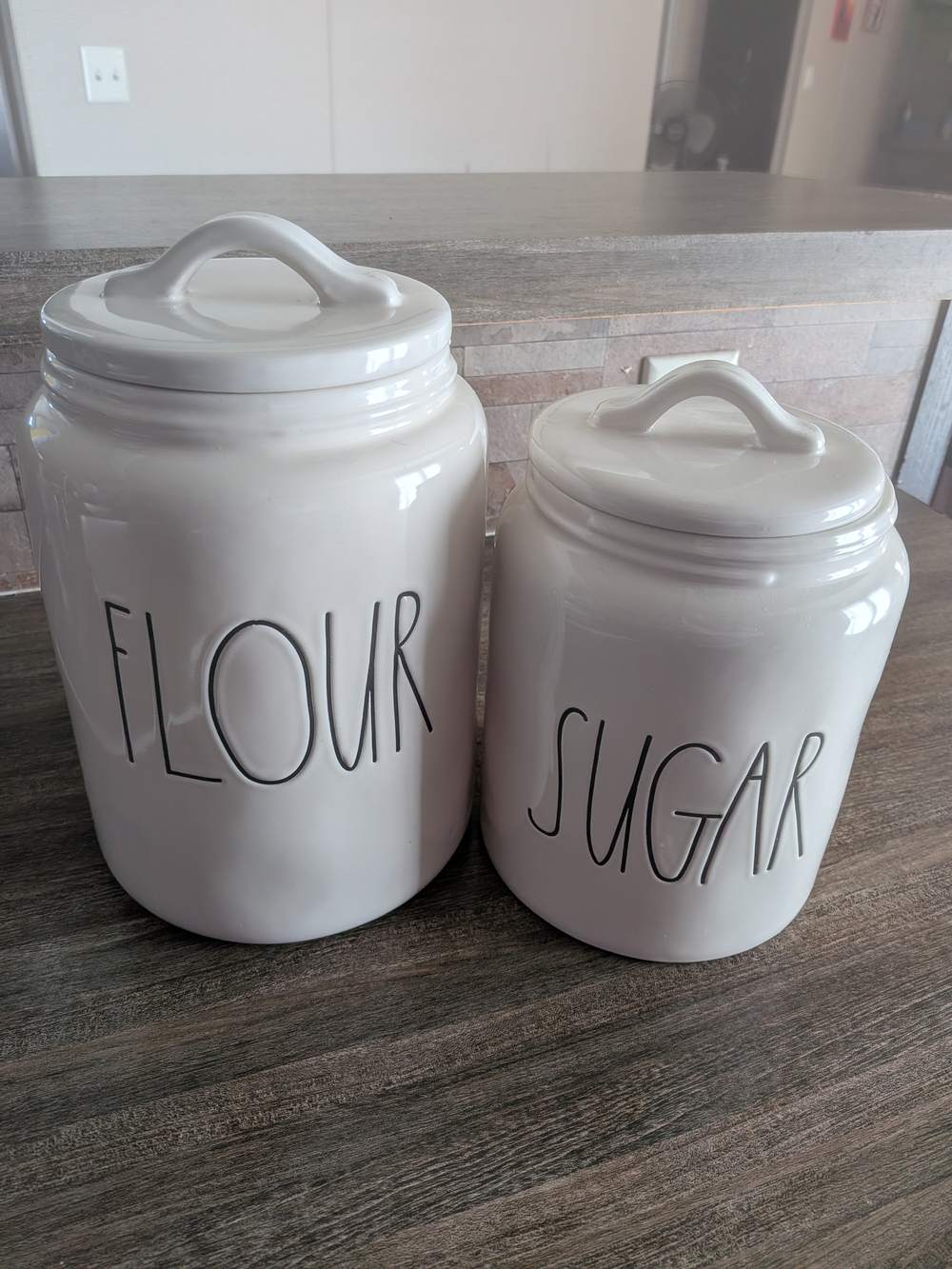 Rae Dunn Ceramic Flour & Sugar Canister Set - White